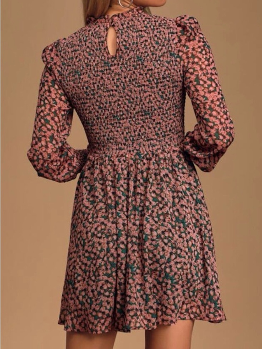 Lulu's Emerald Green and Pink Floral Dress, M - Picture 3 of 16